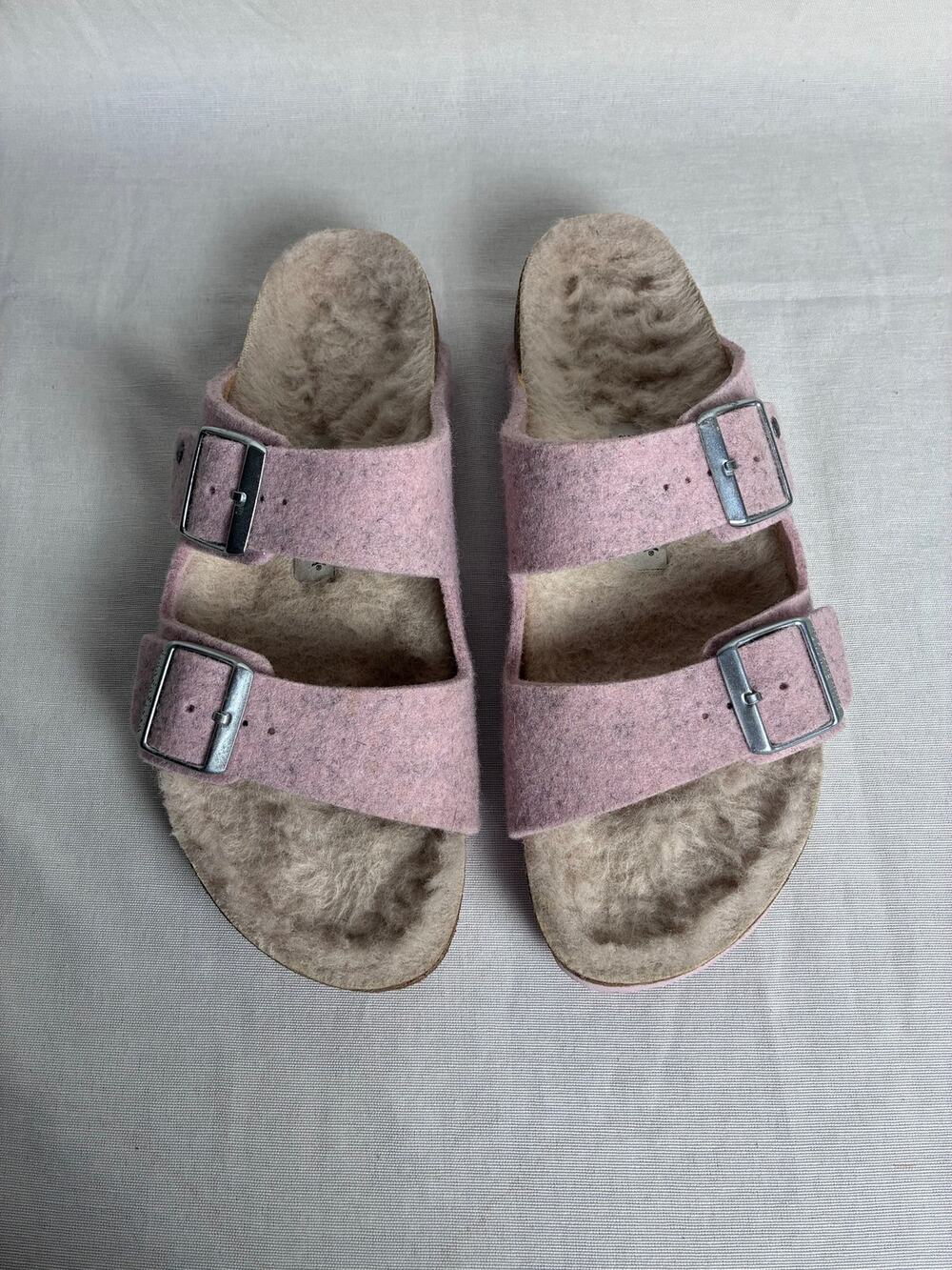 Birkenstock Arizona Shearling Wool Felt Sandals Pink EU 40 US 9-9.5 Slides